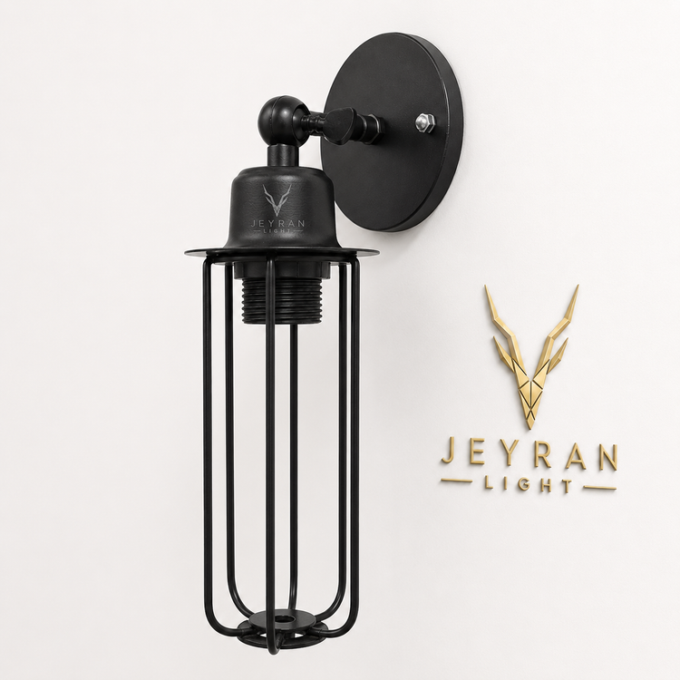 چراغ دیواری مدل خیاری متوسط جیران لایت با شید مفتولی و مفصل تنظیم زاویه