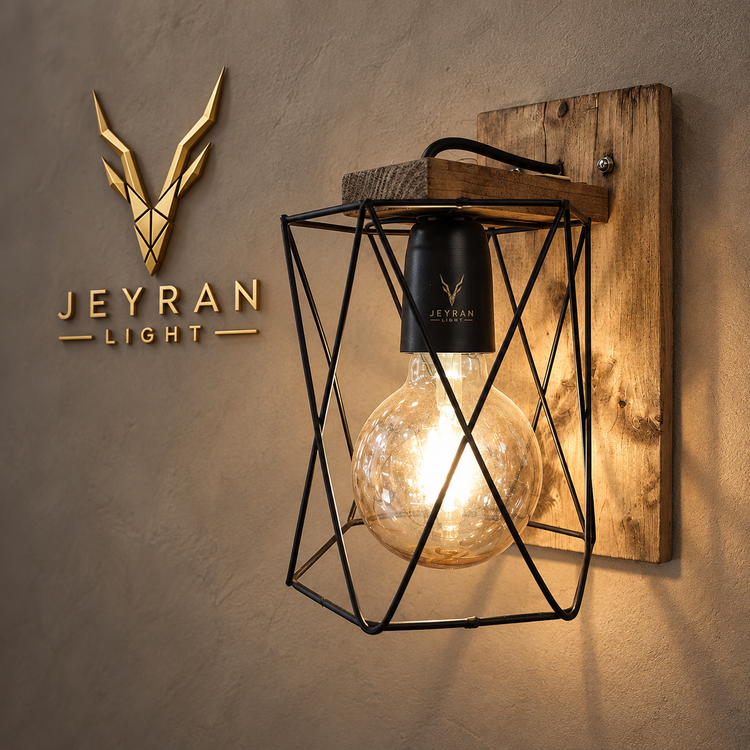 چراغ دیواری مدل قفس مفتولی چوبی