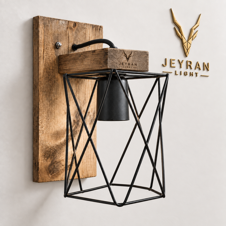 چراغ دیواری مدل قفس مفتولی چوبی