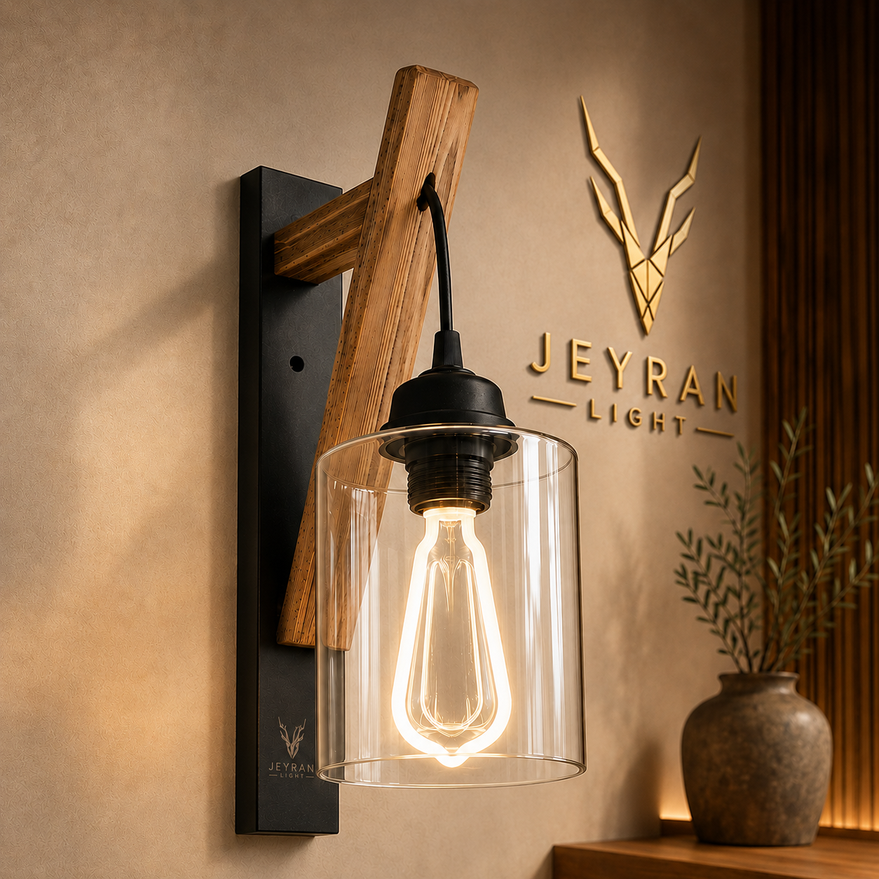 چراغ دیواری مدل چوب و فلز حبابی جیران لایت