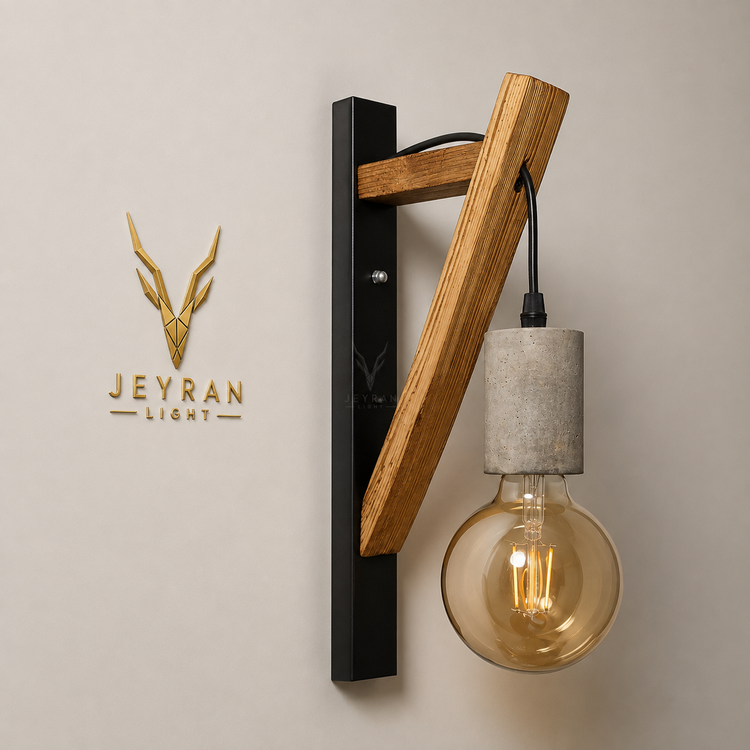 چراغ دیواری چوب و فلز با سرپیچ بتنی جیران لایت