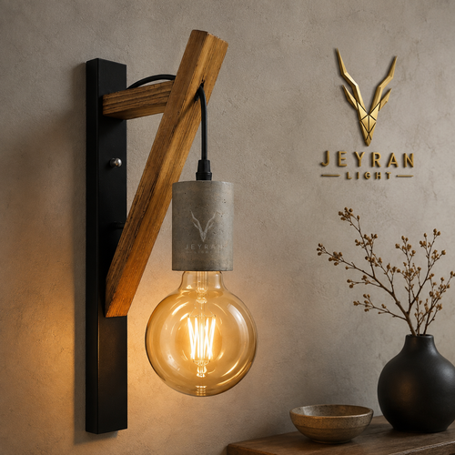 چراغ دیواری چوب و فلز با سرپیچ بتنی جیران لایت