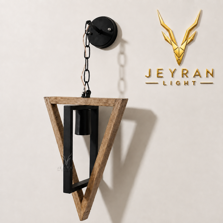 چراغ دیواری مدل چوب و فلز مثلث جیران لایت