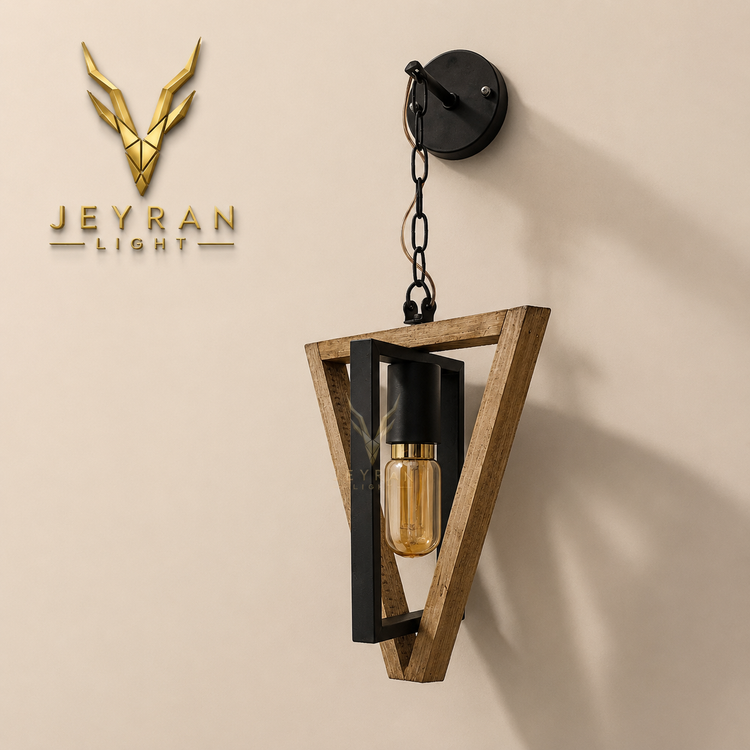 چراغ دیواری مدل چوب و فلز مثلث جیران لایت
