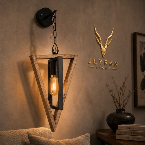 چراغ دیواری مدل چوب و فلز مثلث جیران لایت