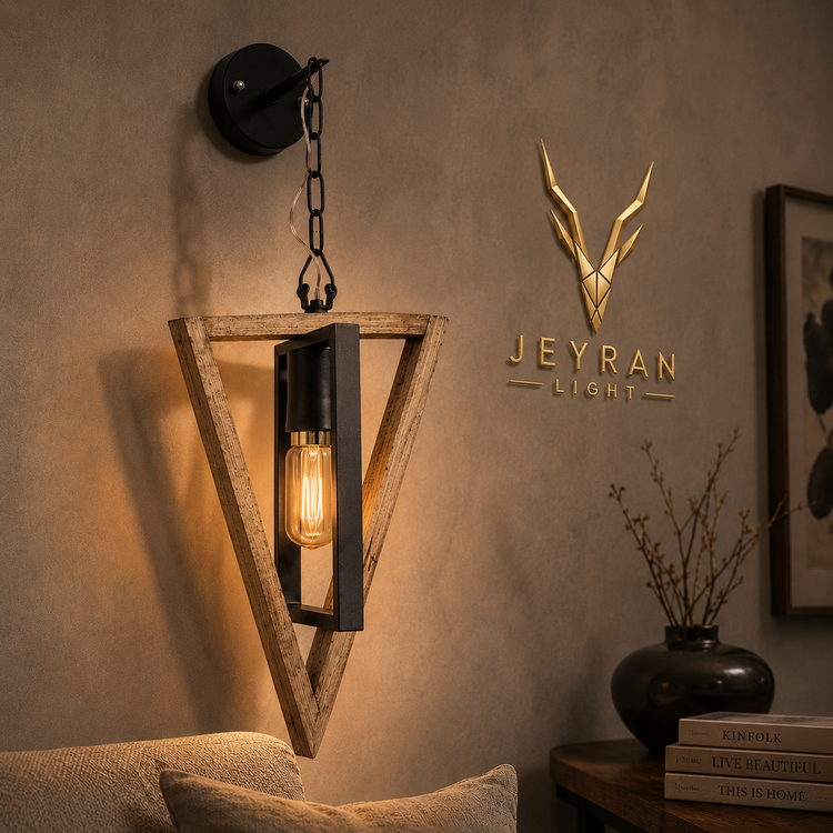 چراغ دیواری مدل چوب و فلز مثلث جیران لایت