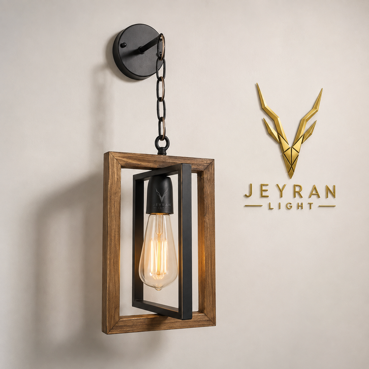 چراغ دیواری مدل چوب و فلز مربع جیران لایت