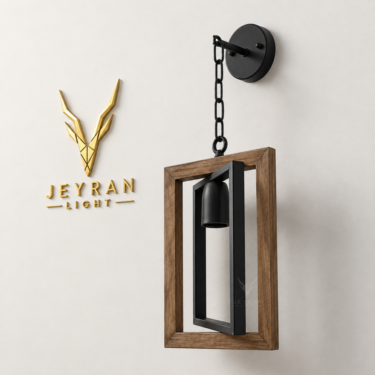 چراغ دیواری مدل چوب و فلز مربع جیران لایت