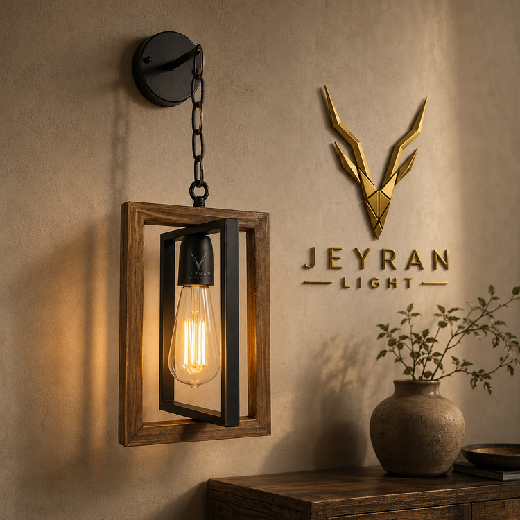 چراغ دیواری مدل چوب و فلز مربع جیران لایت